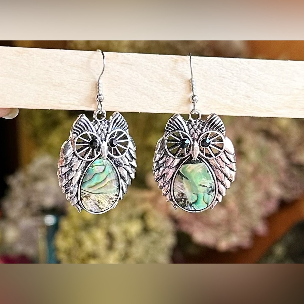 Owl Abalone Shell Earrings